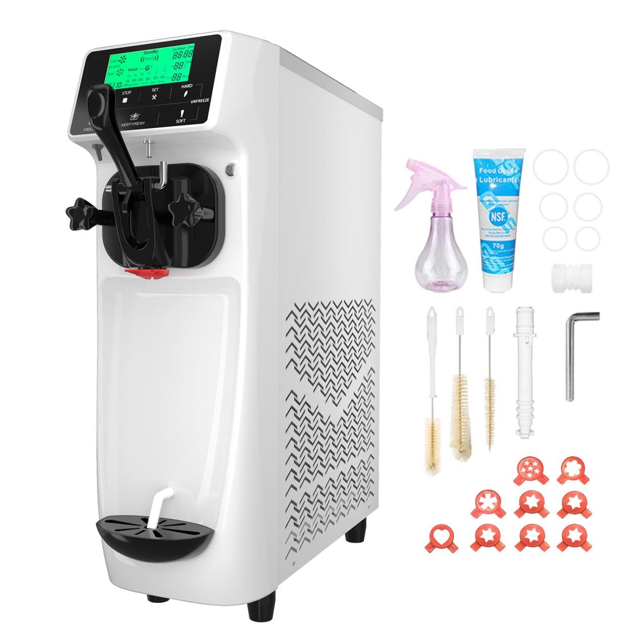 GSE Eismaschine gewerblich 1200W – 18L/h Softeis, 6L Edelstahlbehälter mit Vorkühlung, LCD-Display