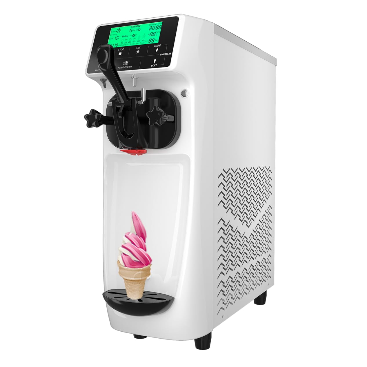 GSE Eismaschine gewerblich 1200W – 18L/h Softeis, 6L Edelstahlbehälter mit Vorkühlung, LCD-Display
