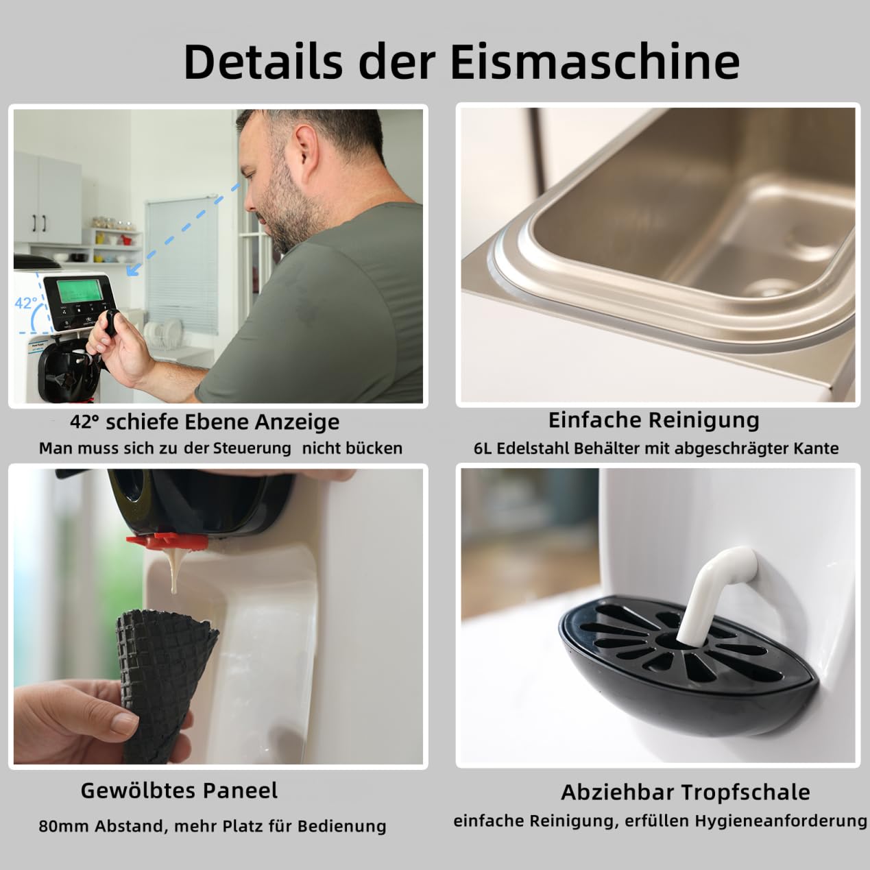 GSE Eismaschine gewerblich 1200W – 18L/h Softeis, 6L Edelstahlbehälter mit Vorkühlung, LCD-Display