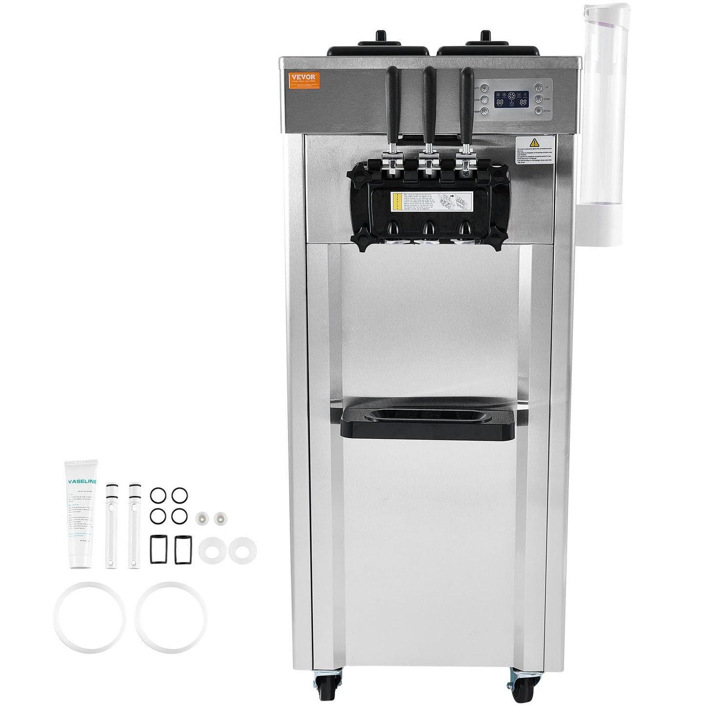 VEVOR Softeismaschine 3 Geschmacksrichtungen 21-31L/h Gastronomie Edelstahl LED 2×4,3L