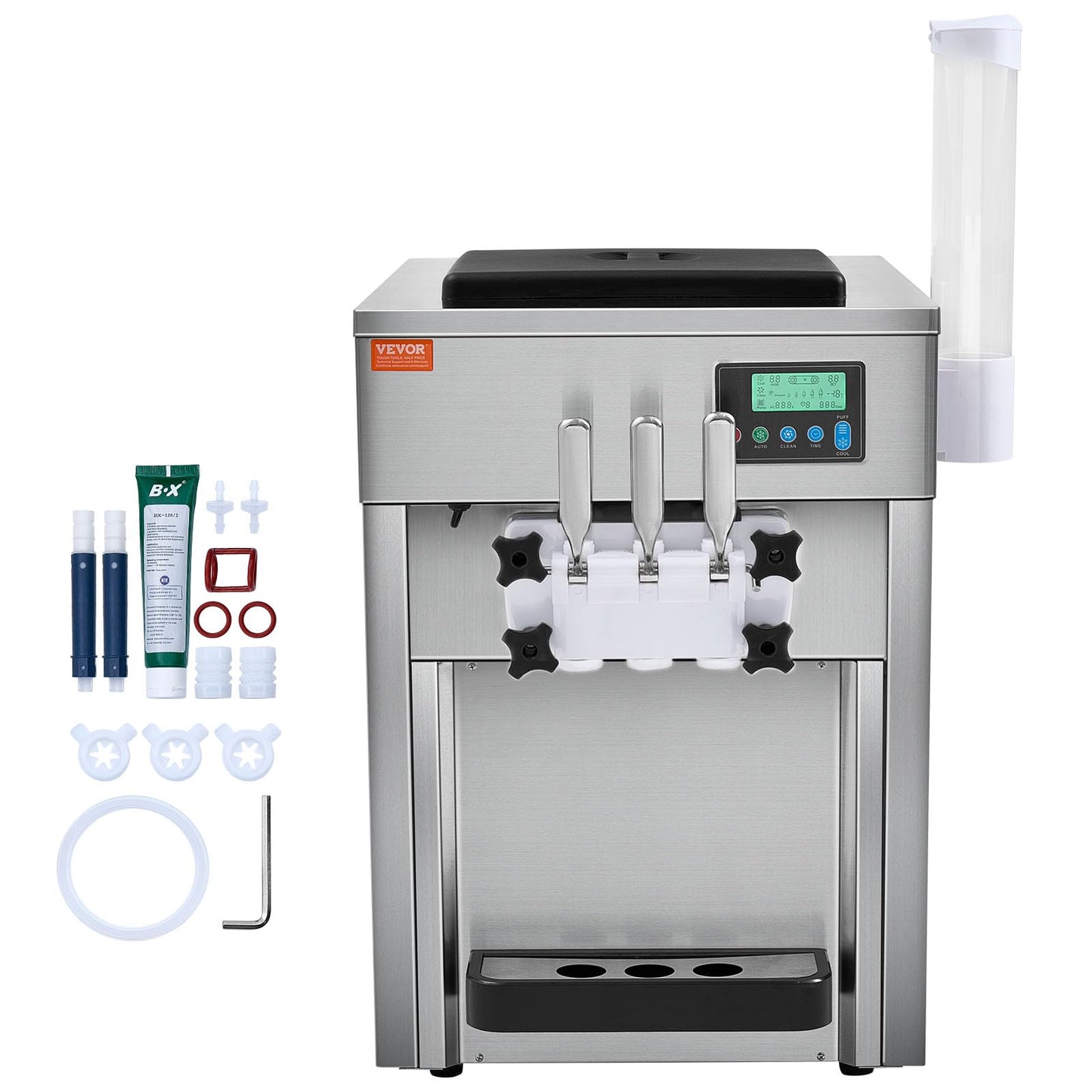 VEVOR Softeismaschine 1800W 3 Geschmacksrichtungen 2×4L Trichter 20L/h LCD Eismaschine Gastronomie