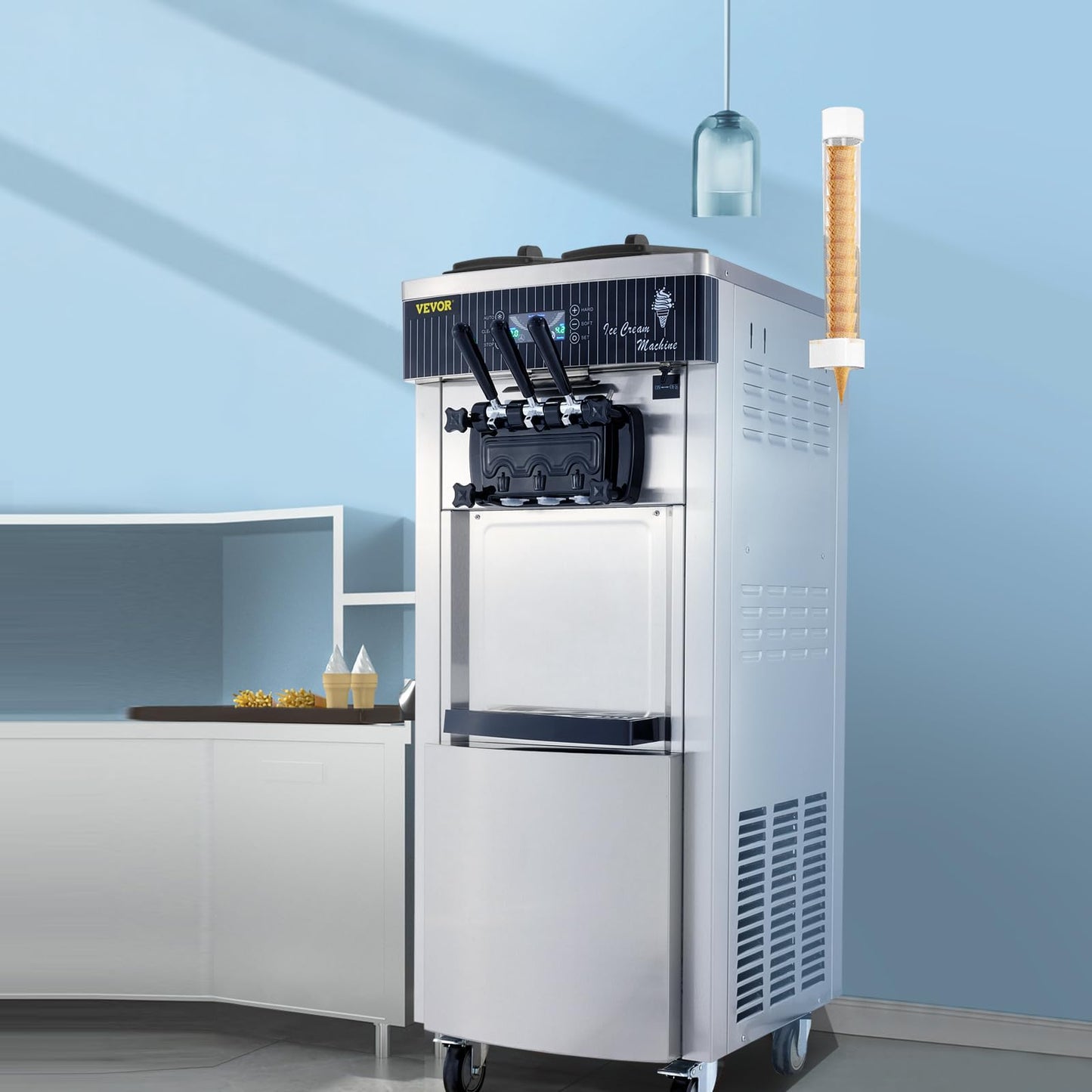 VEVOR Softeismaschine 2200W 3 Geschmacksrichtungen 2×6L Trichter LCD Gastronomie Eismaschine Edelstahl