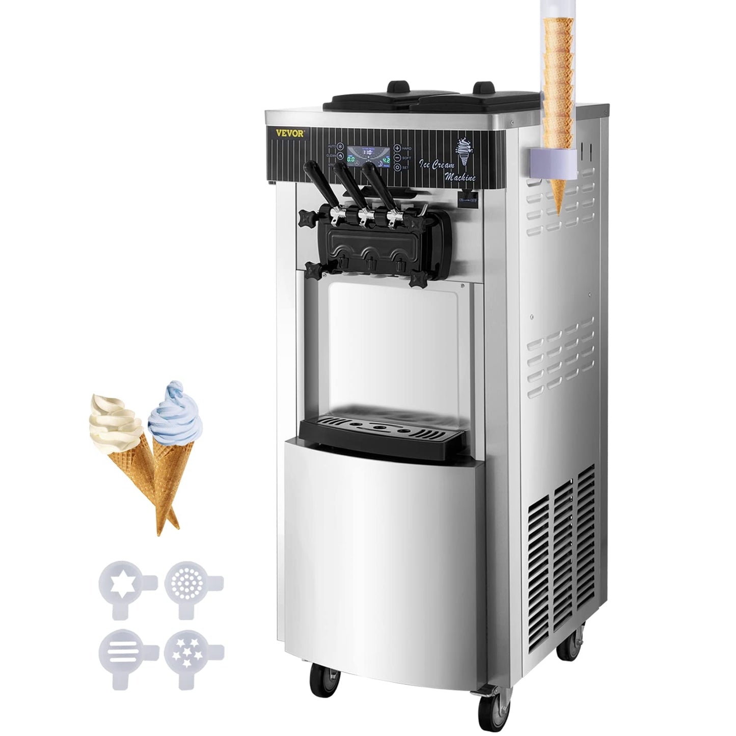 VEVOR Softeismaschine 2200W 3 Geschmacksrichtungen 2×6L Trichter LCD Gastronomie Eismaschine Edelstahl
