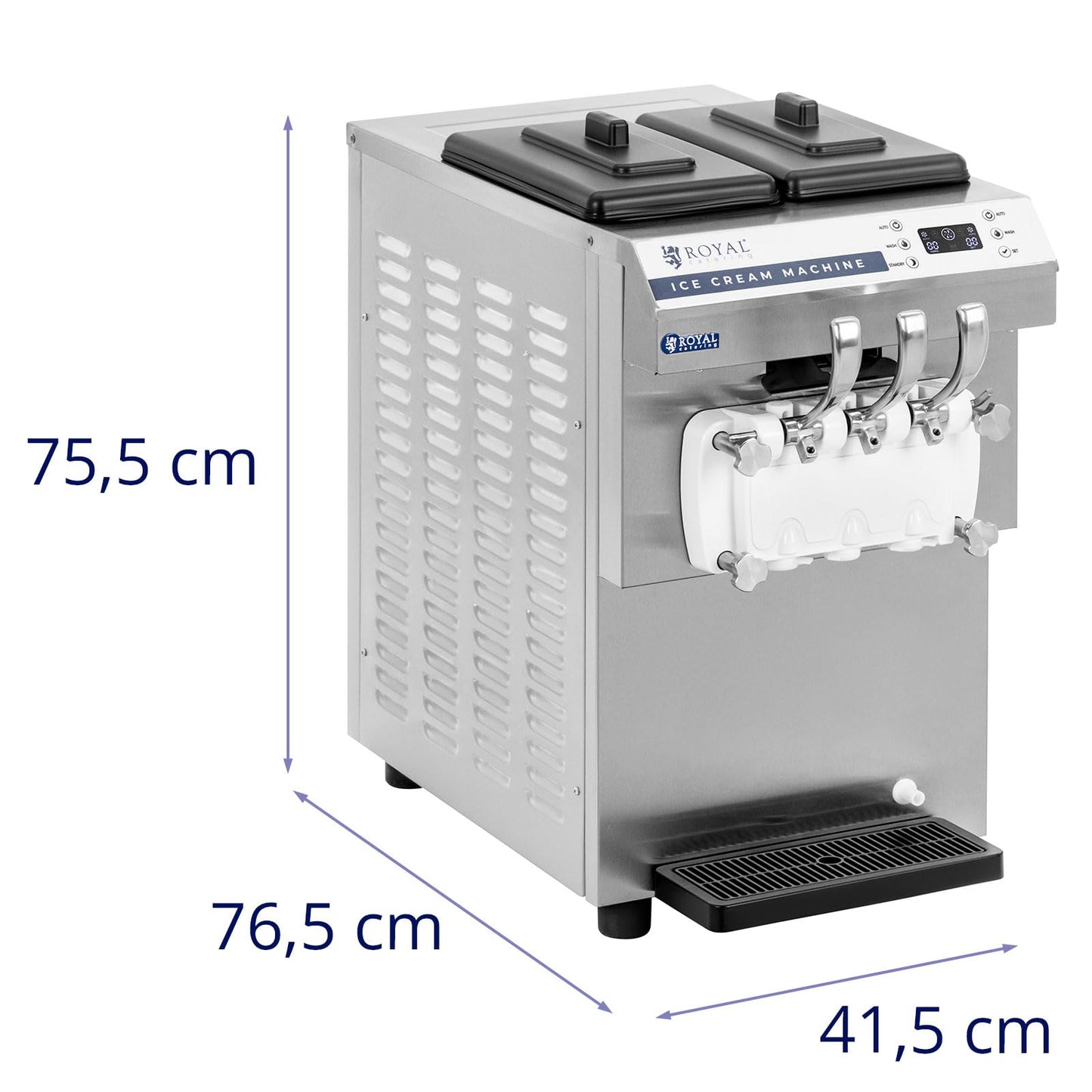Softeismaschine 3 Geschmacksrichtungen 16 l/h 1350W 14,2L Edelstahl Royal Catering RCSI-18A