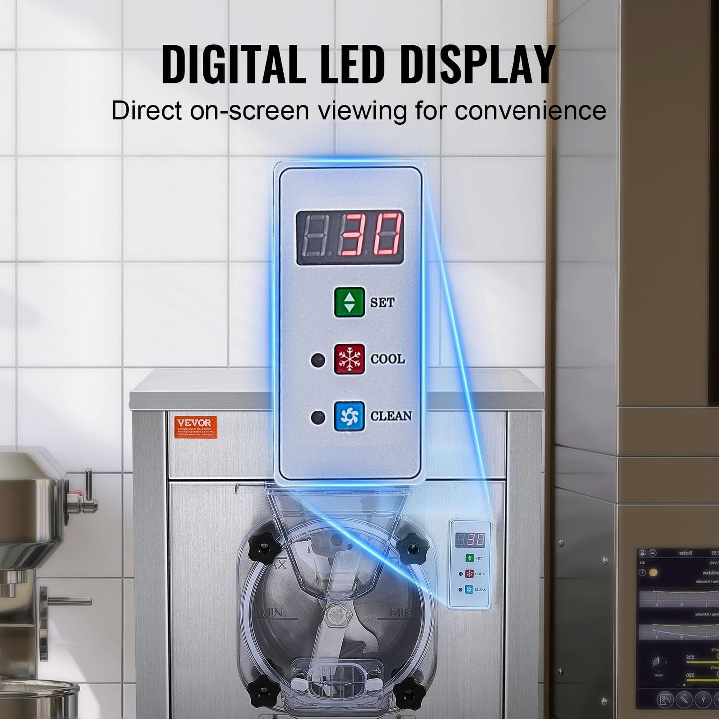Eismaschine Gastronomie 18L/h 1800W Edelstahl, 6L Zylinder LED-Panel Softeis gewerblich