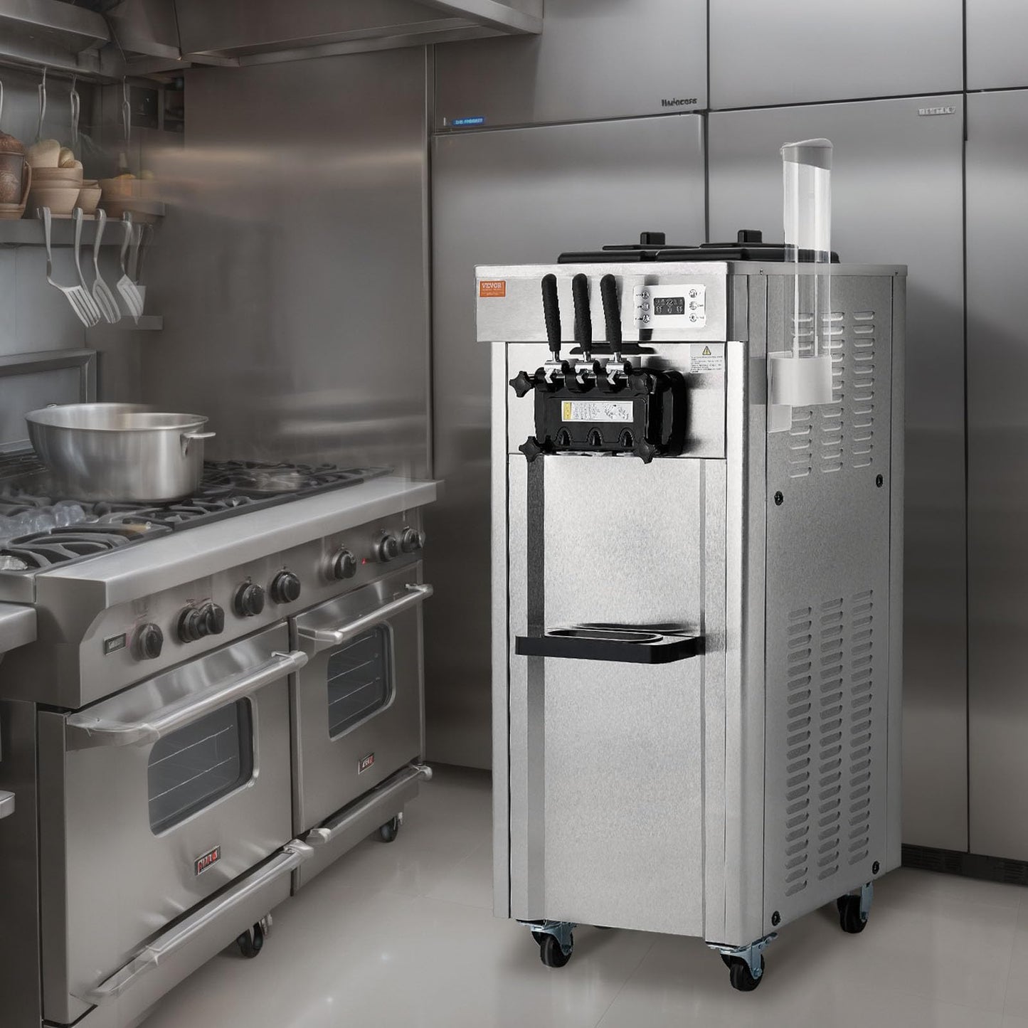 VEVOR Softeismaschine 3 Geschmacksrichtungen 21-31L/h Gastronomie Edelstahl LED 2×4,3L