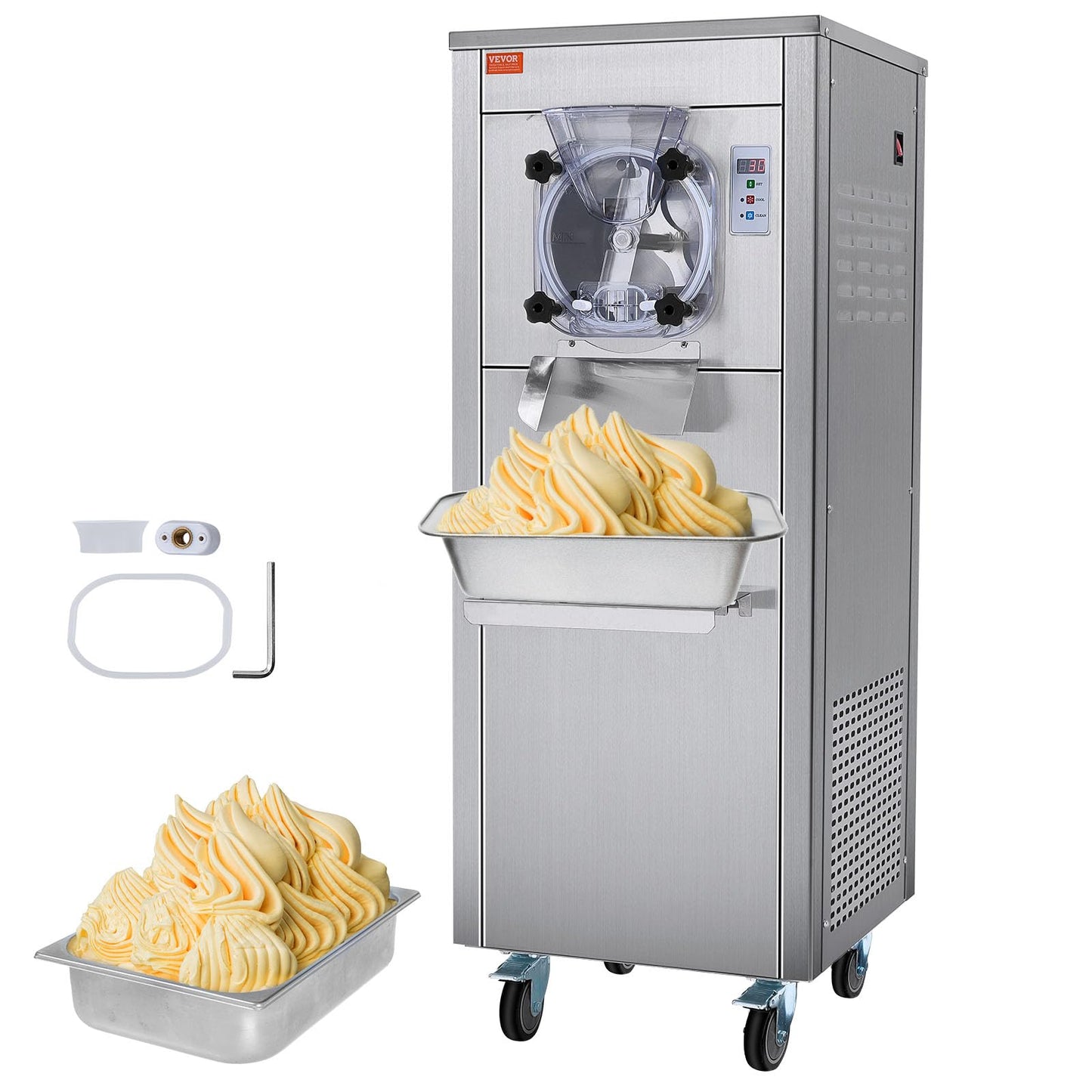 Eismaschine Gastronomie 18L/h 1800W Edelstahl, 6L Zylinder LED-Panel Softeis gewerblich