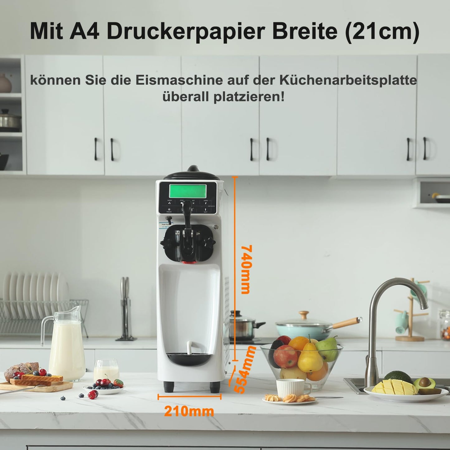 GSE Eismaschine gewerblich 1200W – 18L/h Softeis, 6L Edelstahlbehälter mit Vorkühlung, LCD-Display
