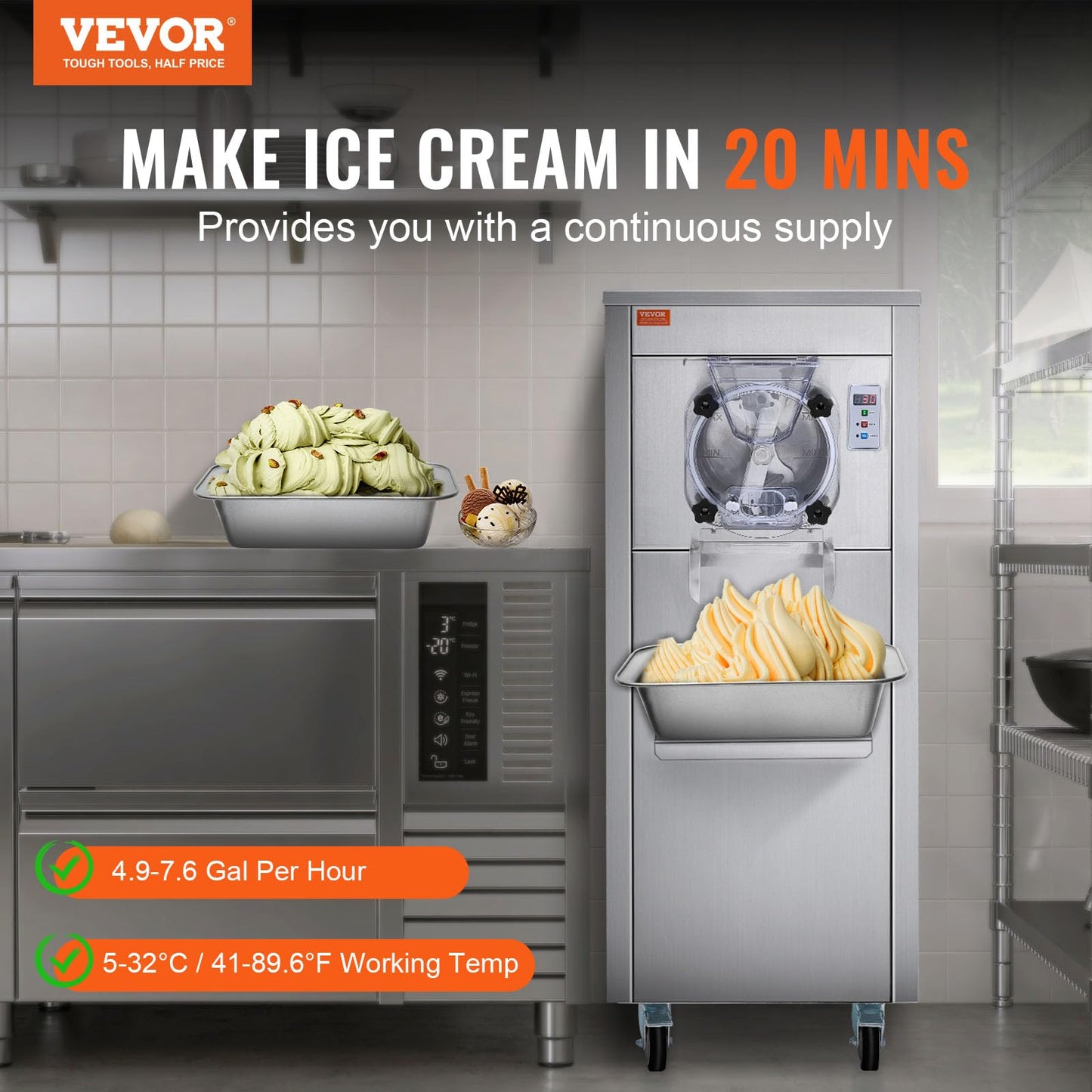 Eismaschine Gastronomie 18L/h 1800W Edelstahl, 6L Zylinder LED-Panel Softeis gewerblich