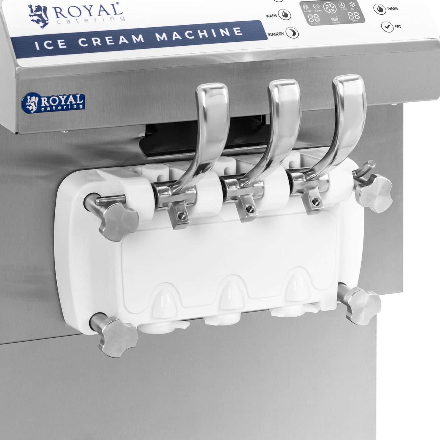 Softeismaschine 3 Geschmacksrichtungen 16 l/h 1350W 14,2L Edelstahl Royal Catering RCSI-18A
