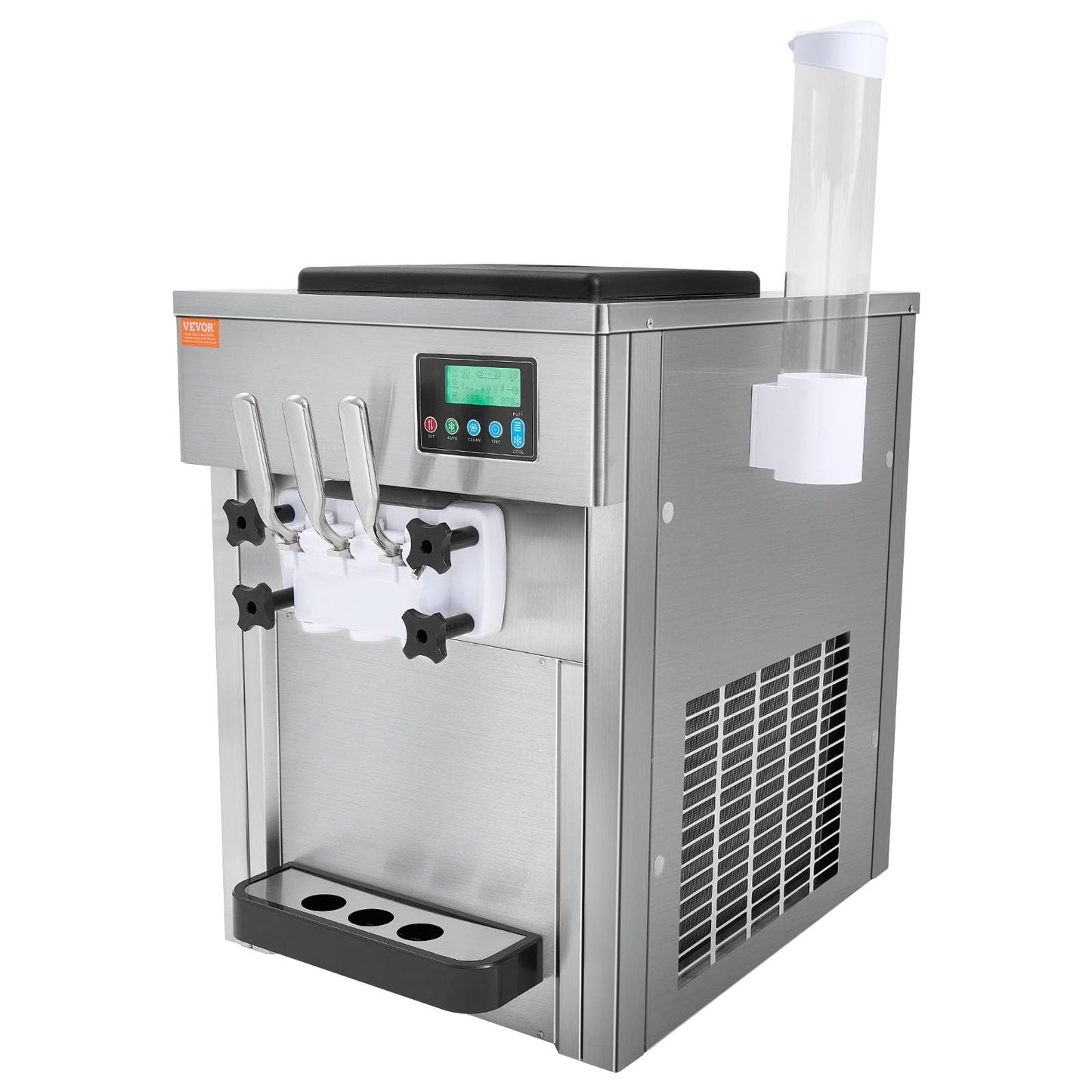 VEVOR Softeismaschine Gastronomie 20L/h 1800W 3 Geschmacksrichtungen LCD 2×4L Edelstahl