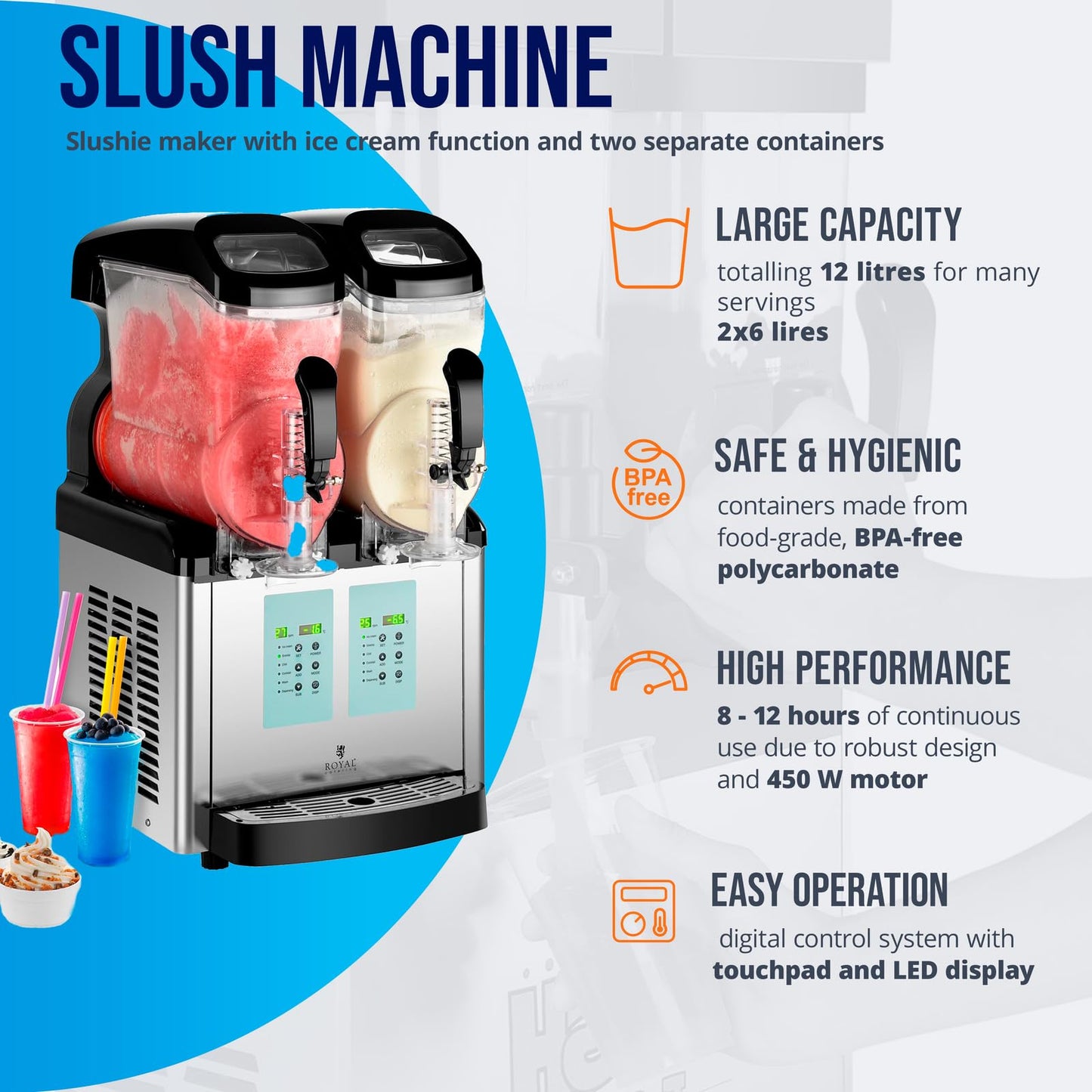 Slush Maschine 2×8L Royal Catering RCSL 2/6ICE gewerblich 450W LED Digital -7 bis +7°C