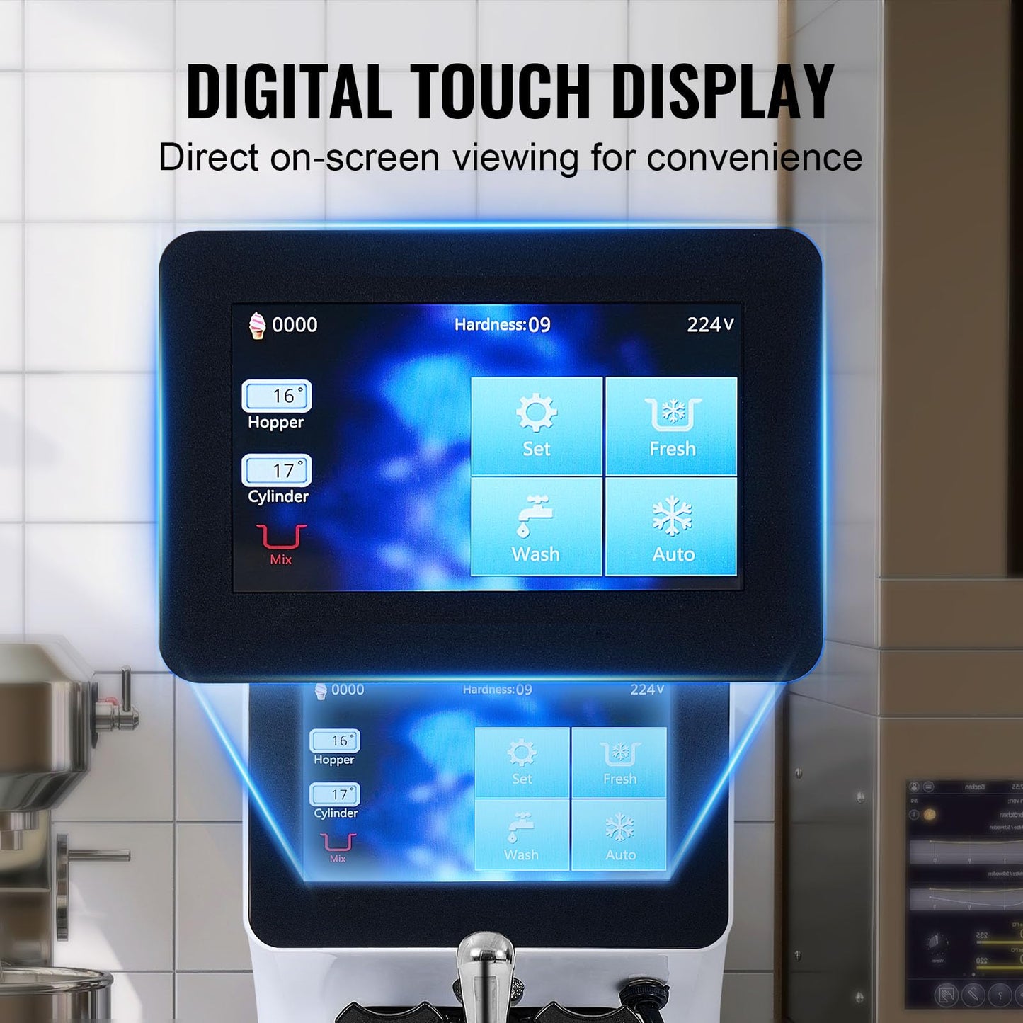 VEVOR Softeismaschine 10 L/h Gastronomie Edelstahl 4L Trichter Touchscreen Arbeitsplatte
