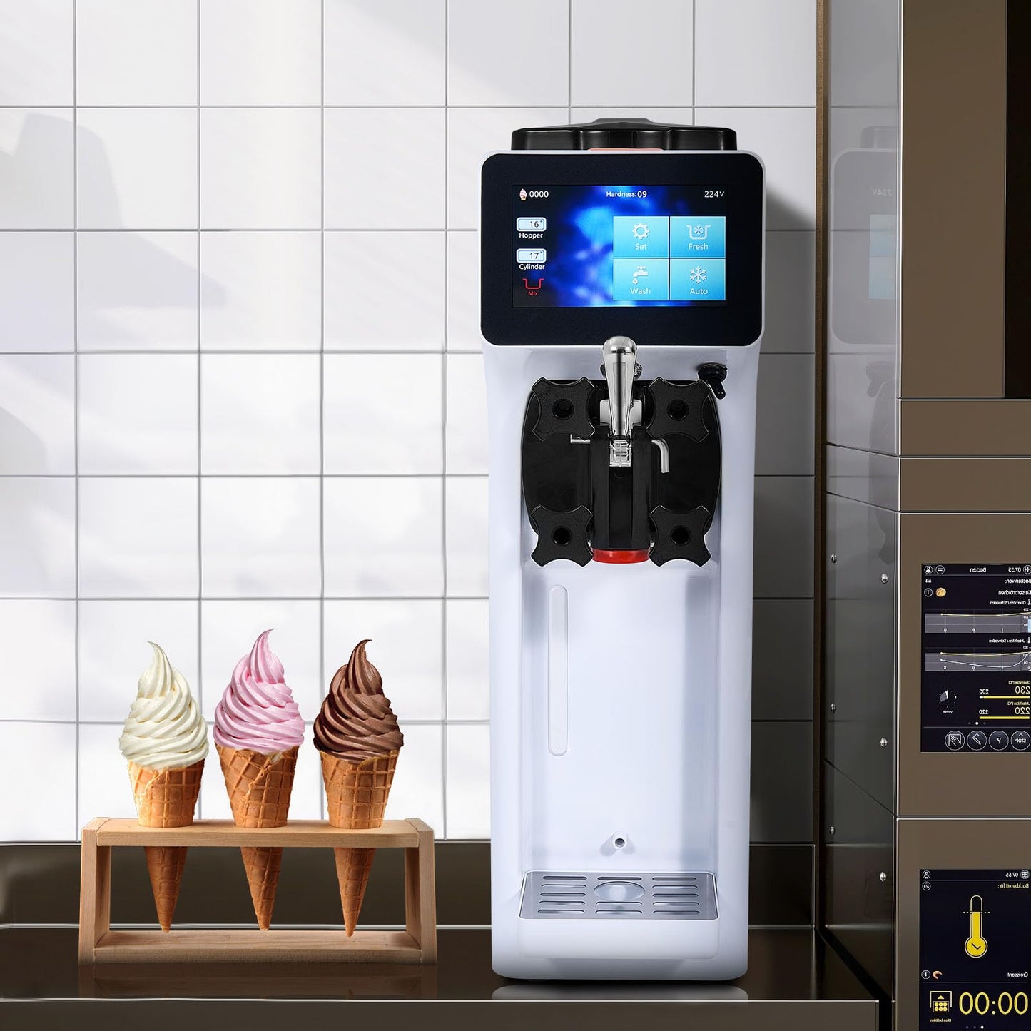 VEVOR Softeismaschine 10 L/h Gastronomie Edelstahl 4L Trichter Touchscreen Arbeitsplatte