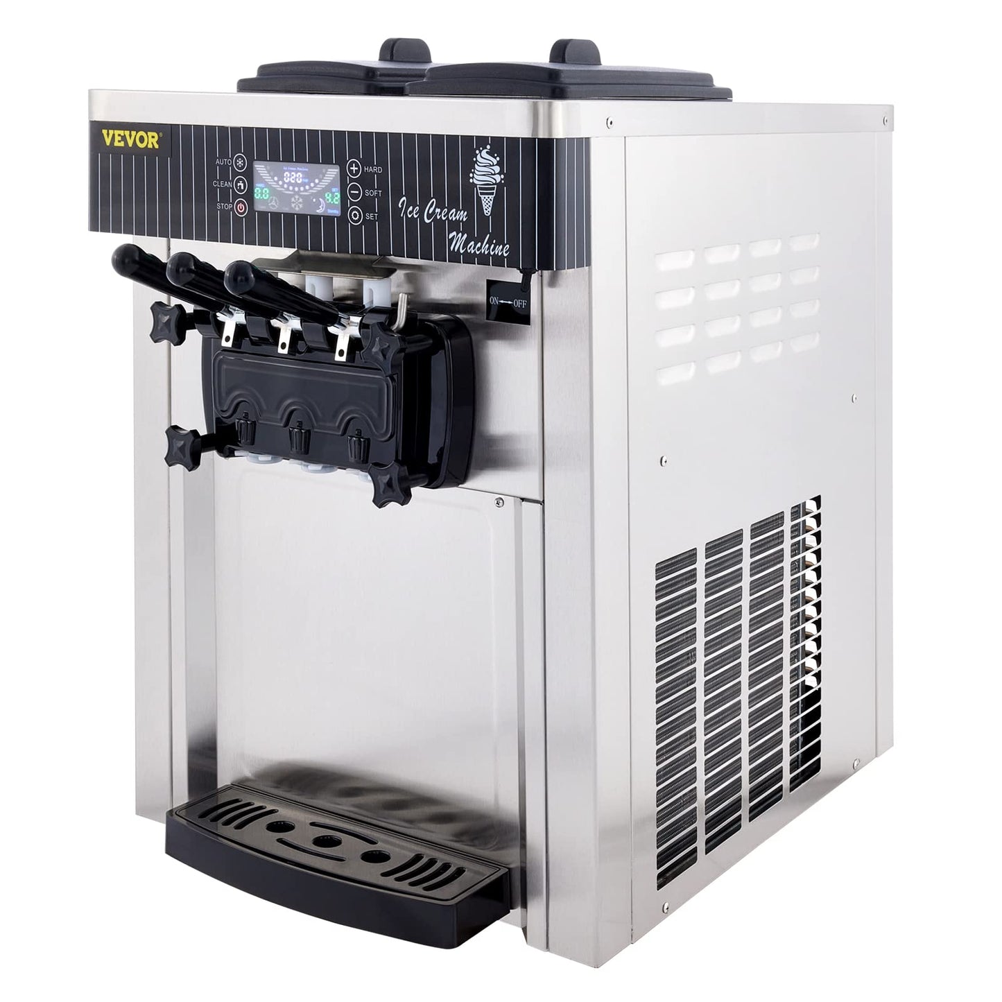 VEVOR Softeismaschine 2200W 2×6L Gastronomie 3 Aromen LCD Display 20-28L/h Edelstahl