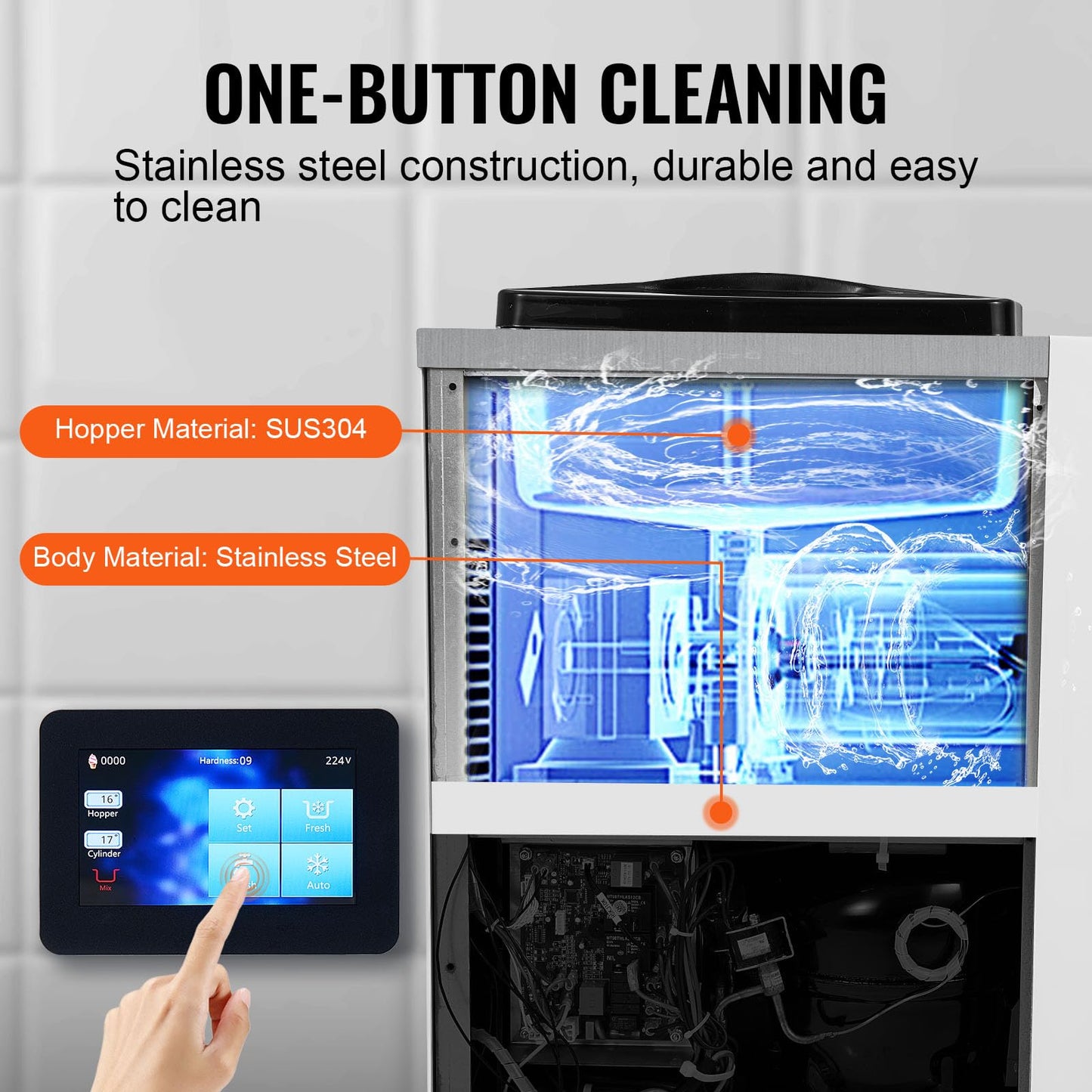VEVOR Softeismaschine 10 L/h Gastronomie Edelstahl 4L Trichter Touchscreen Arbeitsplatte