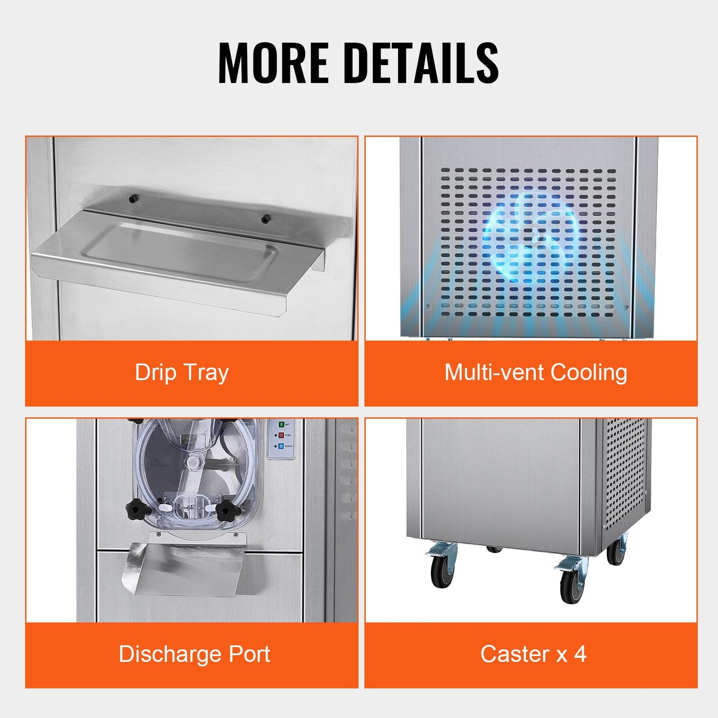 Eismaschine Gastronomie 18L/h 1800W Edelstahl, 6L Zylinder LED-Panel Softeis gewerblich