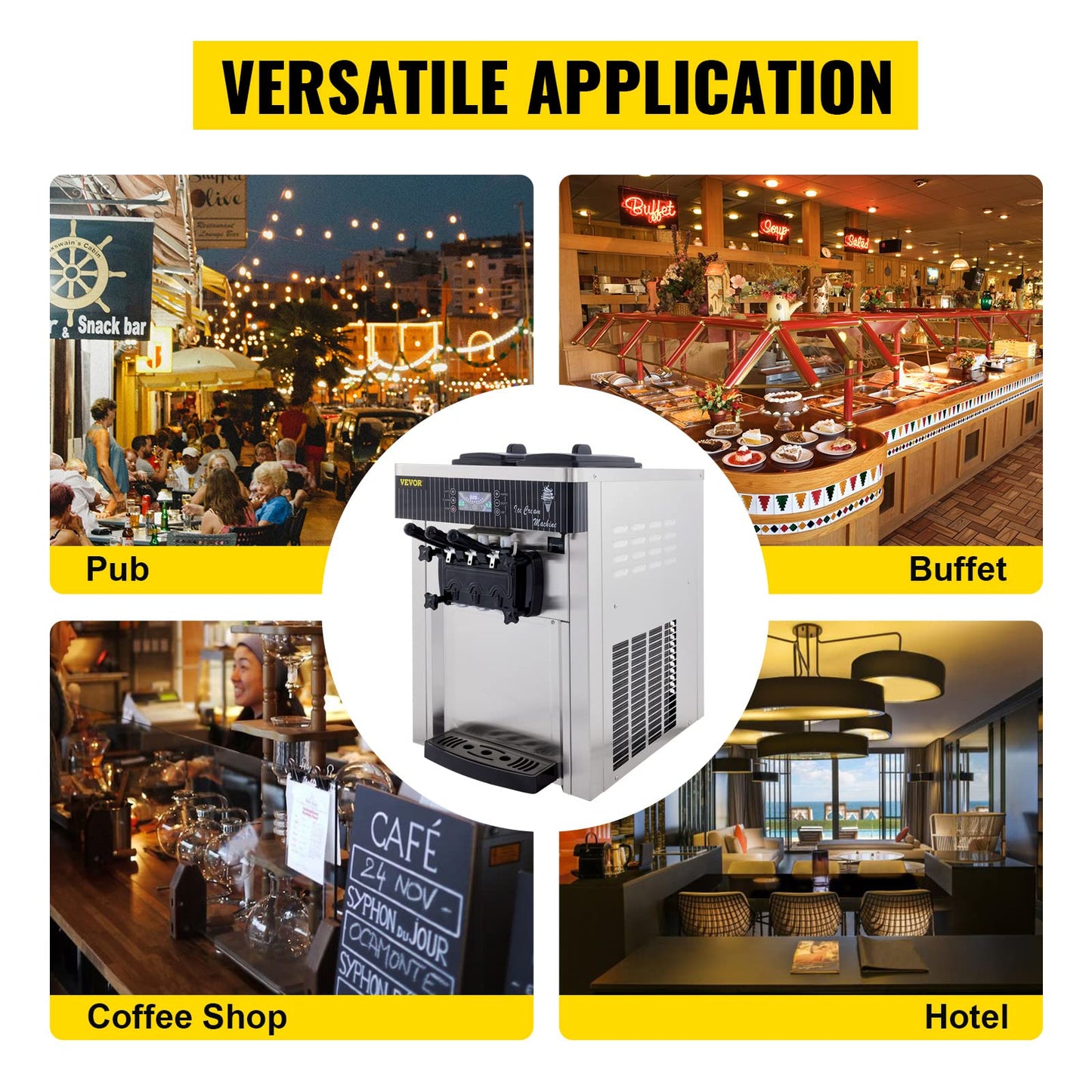 VEVOR Softeismaschine 2200W 2×6L Gastronomie 3 Aromen LCD Display 20-28L/h Edelstahl